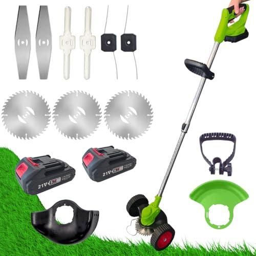ROTORAZER 8 in 1, Electric Brushcutter, 21V Battery, Brushcutter, Mower, Lawnmower, Copper Motor, Various Accessories, 90º Pivoting Head (Mower+2Batt+3Blades)