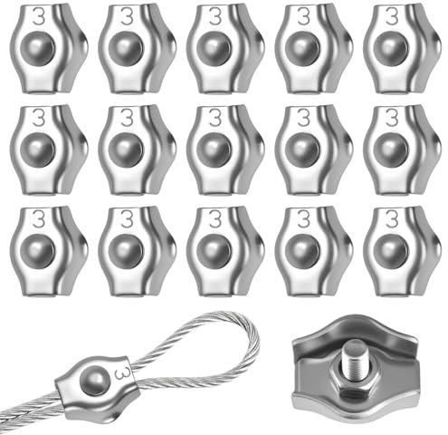 15 Stück Edelstahl 304 Drahtseilklemme M3, Drahtseil 2mm 3 mm Seilklemme, Rostfreie Seilklemmen Drahtseilklemmen，Stahlseil Klemme für Drahtseil Stahlseil WäScheleinenspanner Markise Fixiert