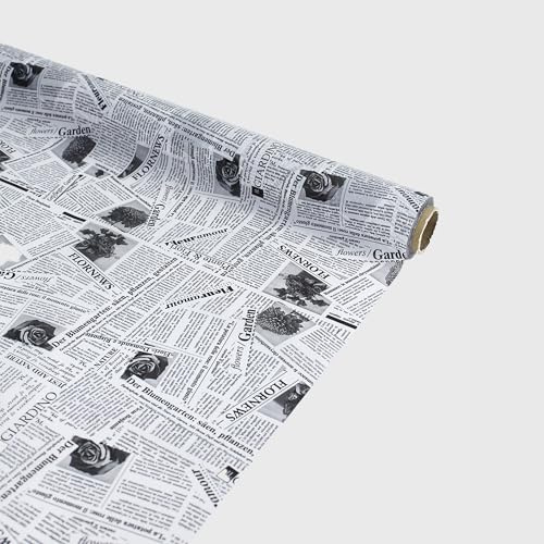 70 CM x 30 M Celofán Lacado Periódico Negro – Rollo Decorativo Doble Cara con Estampado de Prensa Vintage, Grosor 35 Micras (Negro)