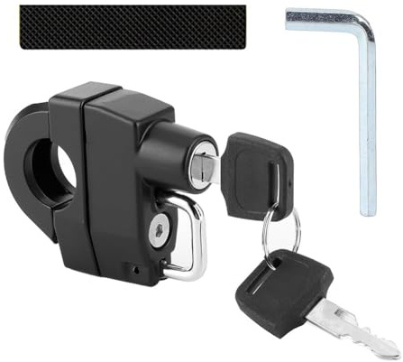 Homeponnew Candado para casco de motocicleta con llaves para manillar, aleación de zinc, antirrobo, soporte para casco para scooters y bicicletas, ajuste de 2,2-2,8 cm, color negro (8,4 x 6,5 x 2,3 cm