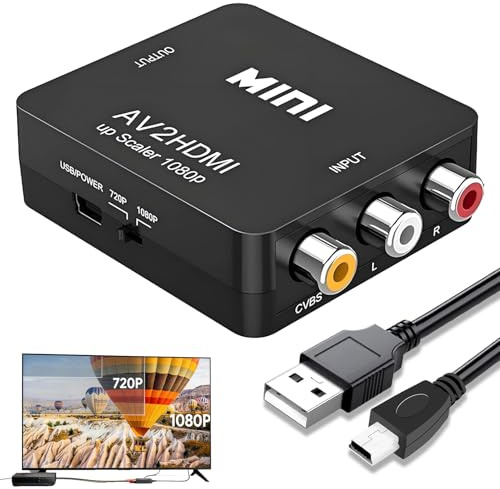 afhgdjr Adaptateur Peritel Hdmi,Adaptateur RCA vers HDMI,Mini AV RCA CVBS vers HDMI Vidéo Audio Convertisseurs Adaptateur Support 1080P,avec Câble d'alimentation USB pour Caméra,Xbox 360,PS1,PS2,WII