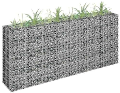 Jardinière surélevée gabion en acier galvanisé, 180 x 30 x 90 cm, robuste, pour jardin, cour, parterre de fleurs, jardinière, grande capacité de charge