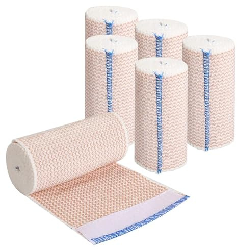 6 Rolls Premium Compression Bandages 10cm Elastic Bandage Wrap Self-Closing Washable for Wrists Ankles Hand Knees Elbow Shoulder Feet Injuries