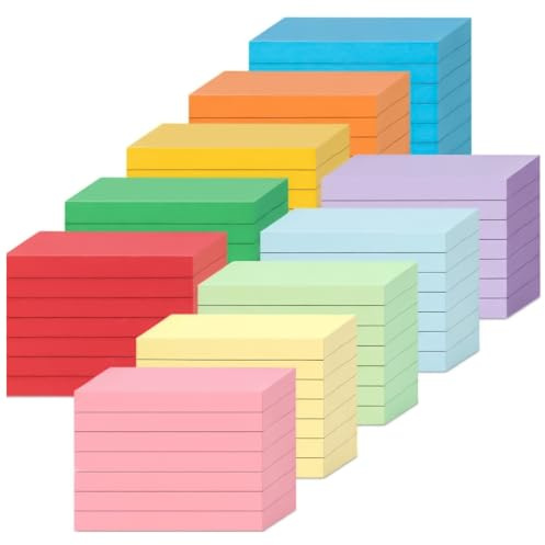 Fiches Bristol A8 Lignées, 1000 Pièces Cartes d’index Couleurs, Fiches de Qualité Supérieure pour Notes, Entraînement au Vocabulaire, Formules et Préparation aux Examens (10 Couleurs)