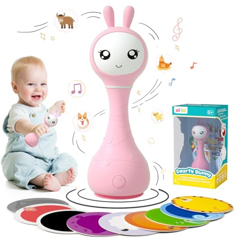 alilo Smarty Bunny Baby Rattle Musical Light Up Sensory Toys, Infants Newborns Baby Teething Toys 0-3-6-7-12 Months,1 Year Old boy/Girl Gifts 4 Music Modes and Color Recognition Function (Pink)