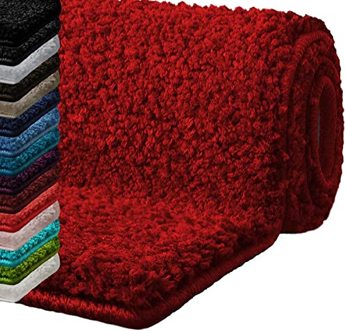 casa pura Badematte rot weicher, Flauschiger Badezimmerteppich in Shaggy Optik, Badvorleger rutschfest waschbar - Duschvorleger, Teppich Fußmatte für Badezimmer, Dusche 80x150 cm, Sky Soft