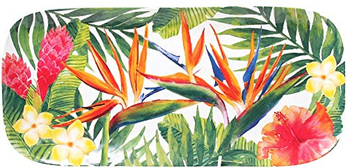 Les Jardins de la Comtesse - Lange rechteckige Kuchenplatte - reines Melamin - 37,5 cm - Exotische Blumen - Rot und Grün - Servierplatte aus der Kollektion MelARTmine - Unzerbrechliches Geschirr