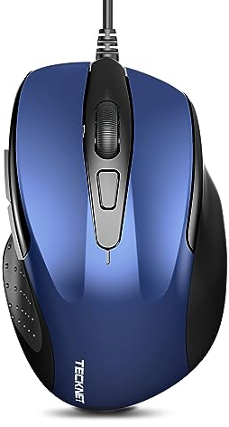 TECKNET USB Wired Mouse, 6400 DPI Mice 4 Adjustable DPI with 6-Button Corded, Optical Computer Mouse with Ergonomic Design for Laptop, Chromebook, PC, Desktop, Mac, Notebook