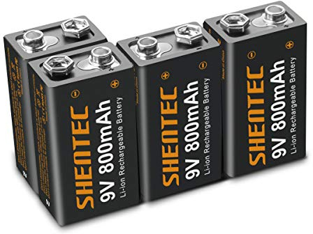 4 Piezas Shentec Li-Ion 800mAh 9V Pilas Recargables Baterias Alta Capacidad para Alarmas, Dispositivos Médicos, Juquetes y Relojes