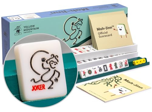 Yellow Mountain Imports Mah-Jinn, a New Kind of Mahjong for Young Players - Complete Game Set with Tiles, Wooden Racks, Dice, and Illustrated Guide Book