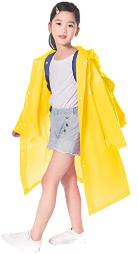 Catime Impermeabile Cappotto da Pioggia Poncho per Bambini, Eva Giacche da Pioggia con Cappuccio per Ragazzi Ragazze, Mantella Antipioggia per Campeggio Viaggio Attività All'aperto (Giallo)