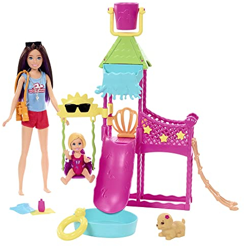 Barbie Toys, Skipper Doll and Waterpark Playset with Working Water Slide, Puppy Squirt-Toy, 5+ Accessories and More, First Jobs, HKD80