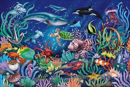 Ravensburger WOODEN Puzzle 17515 - Down in the Sea - 500 bit träpussel för vuxna och barn från 14 år och äldre, med robusta, individuella pusselbitar och 40 små träfigurer (Whimsies)