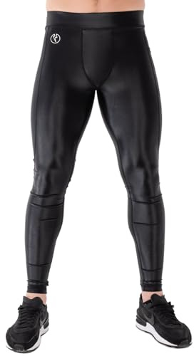 Kapow Meggings Shiny Performance Kollektion - Höglansiga kompressionsleggings för män med fickor, athletiskt baslager för träning och yoga
