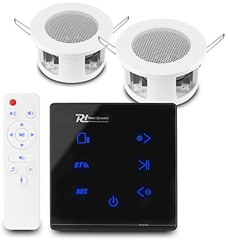 Power Dynamics Bluetooth Ceiling Speakers Set - A50B In-Wall Amplifier System with 2x CSBA3L Small Ceiling Mount Speakers, Home Speaker System, USB/SD MP3 Playback & Remote Control