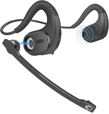 BANIGIPA Bluetooth Headset mit abnehmbarem Mikrofon, Noise Cancelling Wireless Headset für Telefone Laptop Computer PC, Open Ear Kopfhörer für Office Meeting Laufen Radfahren Fahren Arbeiten-12 Stunde