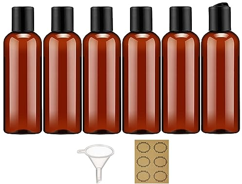 Apstaqeoo Lot de 6 flacons en plastique de 100 ml avec bouchon à disque à rabat - Flacons vides rechargeables avec entonnoir et étiquette approuvée par la TSA pour lotions liquides, articles de