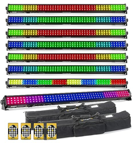 BeamZ LCB144 MKII LED Strip Light Bar Set - 8X RGB Wall Washer LED Light Bars with DMX, Sound Control, IR Remote & Transport Bags for DJ, Venue Uplighting, Clubs & Events