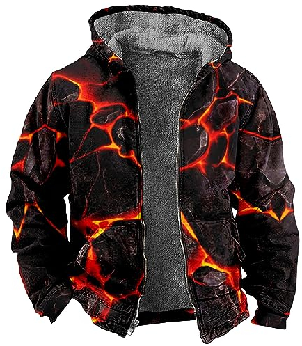 LUNULE Halloween Mantel Winter Parka Jacke Herren Warnjacke 3D Druck Teddy Fleece Gefüttert Hoodie Dicke Plüsch Innenfutter Strickmantel