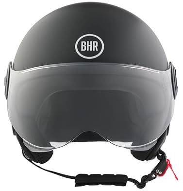 BHR Casco Demi-Jet 835 SPECIAL - Casco Scooter Omologato ECE 22.06 con Visiera a Occhiale Antigraffio - Sgancio Micrometrico e Guanciali Removibili - Nero Opaco M