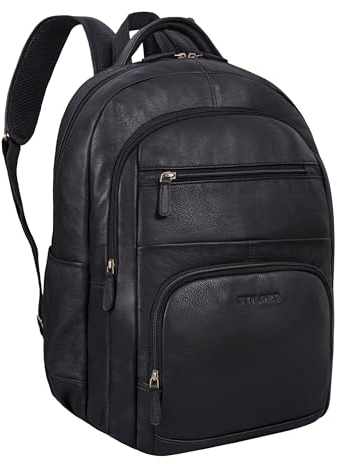 STILORD 'Pierre' Leder Business Rucksack Damen und Herren Arbeitsrucksack groß Laptop Rucksack 15,6 Zoll Handgepäck Rucksack mit vielen Fächern, Farbe:schwarz