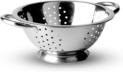 Stainless Steel Colander with 2 Handles, Colander Sieve, Straining Base and Draining, for Pasta/Vegetable/Spaghetti/Fruit, Dishwasher and Rust Proof, Size: 24cm (Silver)