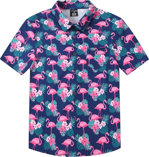 MOMBEBE COSLAND pojkar Button Down-skjorta barn Hawaiian skjorta kortärmad, XSmall Large, 5-12 år