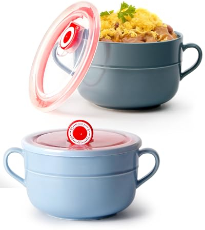 NUTRIUPS 900 ml Mikrowellen-Suppenschüssel-Set, Suppentasse mit Griffen, Suppenbehälter