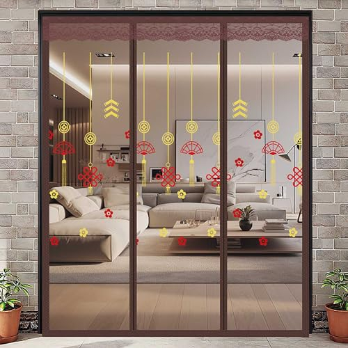 XQKXHZ 85x210cm(W x H), Fliegengitter Schiebetür Balkontür ohne Bohren Chinesischer Stickerei Magnet Insektenschutz Balkontür,Double Opening Magnet Fliegengitter Tür für Balkon Fliegenvorhang