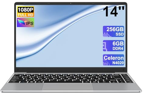 PC Portatile Computer Portatile Win11 Notebook 14 Pollici 6GB 256GB Estensioni SSD 1TB, 5000mAh Laptop Celeron N4020 fino a 2.8GHz, 2.4/5G WiFi 1080FHD BT4.2 USB3.0 Tastiera Italiana Membrana-Argenteo