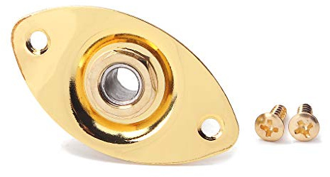 WLDJXLGL Metal Oval Guitar Jack Plate 1/4 Guitar Input Jack Socket Plate Guitar Output Jack Plate with Screws for Fender Strat Tele Style Electric Guitar (Gold)