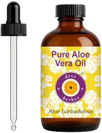 dève herbes Aloe Vera Oil (Aloe barbadensis) with Glass Dropper | Infused | Pure | Natural | for Diluting Essential Oils | for Skin & Massage | Non-Sticky | Lightweight | Unisex | 120ml (4 oz)