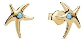Pandora Moments Seestern Ohrstecker aus 14 Karat Vergoldetem Sterling Silber mit capriblauen Kristallen,263820C01