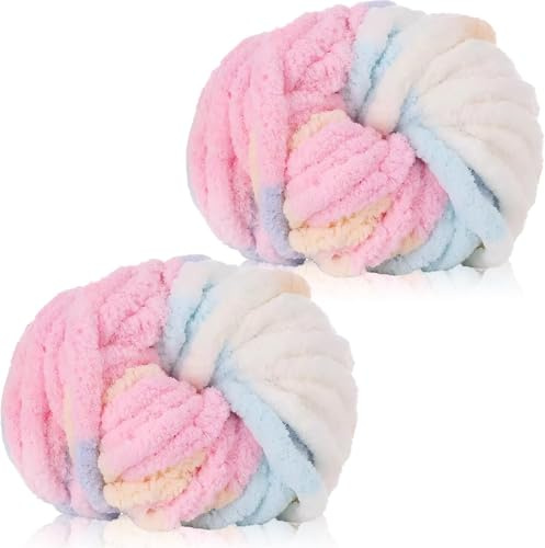 Chunky Yarn - Lana di ciniglia per uncinetto, 250 g × 2, lana per lavorare a maglia, filato all'uncinetto per borse, filati spessi per gatti, bambole, coperte, cuscini, borse e tappeti