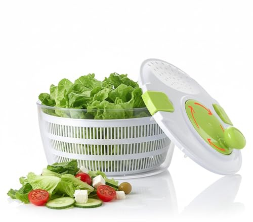 Avilia Centrifuga per Insalata 4 Litri - Scola Verdure Manuale con Manovella Fluida e Cestello Removibile - Asciugatura Rapida per Verdura e Frutta - Base Antiscivolo e Chiusura di Sicurezza