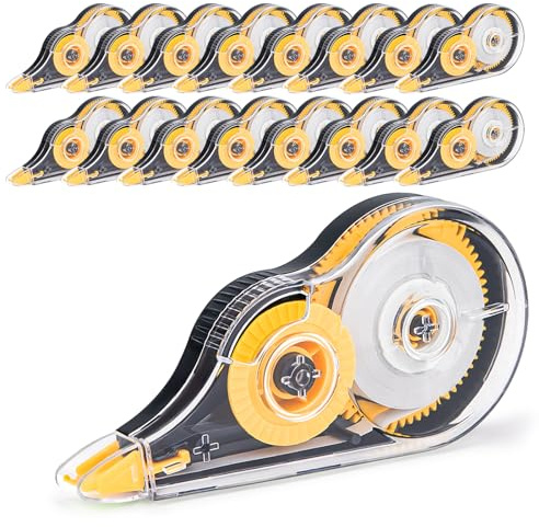 JEFURE Bianchetto a Nastro 16 Pezzi, 12m x 5mm Correttore a Nastro, Mini Scolorina Nastro con Copertura Protettiva e Rullo Adesivo, Cancellina Nastro Perfetto per Scuole e Uffici (Giallo)