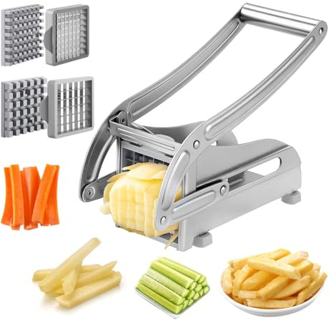Wapasezyar Pommesskärare i rostfritt stål, potatisskärare med 2 bladstorlekar (36/64 rutnät), pommes frites skärare, pommes press med halkfri gummibas, professionell grönsaksskärare