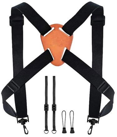 Arnés binocular de piel vacuno geenuine con correa elástica ajustable para el pecho, soporte para telémetro, soporte fiable para óptica al aire libre, para fotografía exploradora de cazadores