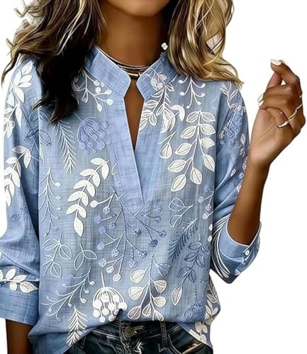 Esta Camisa de Mujer Bordada Gruesa y Duradera Presenta un Elegante Cuello Alto, Cuello en V y Mangas largas.