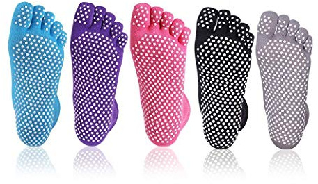 Cisixin 5 Pairs Women's Non Slip Yoga Seamless Cotton Socks Full Toe with Grips