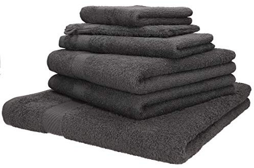 Betz 6-TLG. Handtuch-Set Palermo 100% Baumwolle 1 Liegetuch 2 Handtücher 1 Gästetuch 1 Waschhandschuh 1 Seiftuch Farbe anthrazit