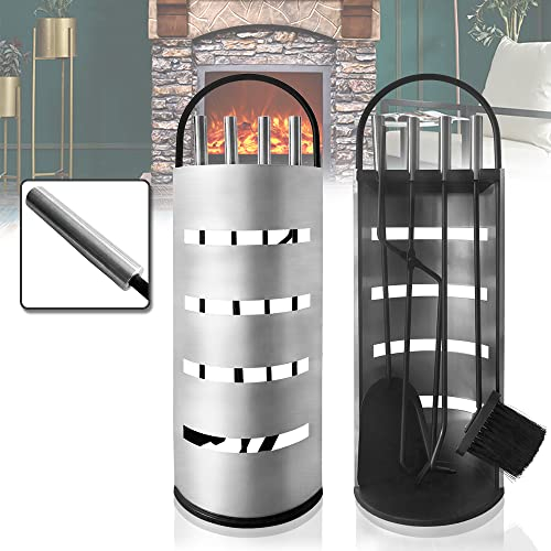 LZQ Caminetti Set 5 Pezzi Set di Inossidabile Attrezzi per Camino Strumenti Spazzole Pala Ganci e Supporto Arco Set di Utensili
