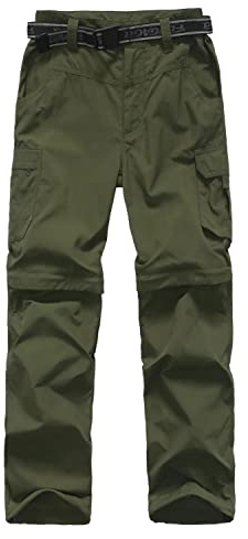 JOMLUN Boys Cargo Pants Kids Outdoor Quick Dry Convertible Zip Off Hiking Climbing Casual Trousers Youth Scout Pants Army Green