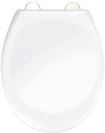 WENKO WC-Sitz Mod. Ios Toilettensitz mit Easy-Close Absenkautomatik und Fix-Clip Hygiene Befestigung rutschfest und bruchsicher aus Thermoplast mit Edelstahl Befestigung 37,5 x 45 cm Weiß
