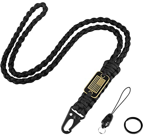 MDSXO Paracord Key Lanyard for Men Black Neck Lanyard for Keys with Cool USA Flag, Long Heavy Duty Braided Keychain Lanyard for Wallets, Keys, Whistle，Camera, Phone, Outdoor Activities