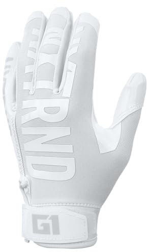 Nxtrnd G1 Youth Football Gloves, Kids Sticky Receiver Gloves (White, Youth Large)