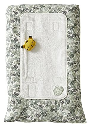 VERTBAUDET Housse de matelas à langer HANOÏ écru/vert feuille TU