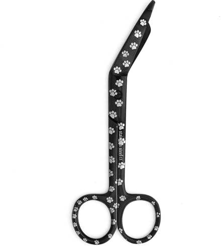 Nursing Bandage Scissors 5.5 Multi Color Paw Print Veterinary Nurse Scissors, Stainless Steel First Aid Scissors Ideal for Nurses, Medical Students, Paramedics, Vets, Utility First Aid (Black Paws)