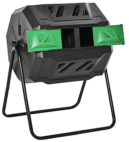 Composteur à Tambour Outsunny, composteur de Jardin de 160L avec 2 Compartiments, composteur Rotatif Rapide, pour Les déchets biologiques et de Jardin, Noir