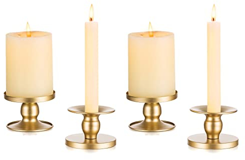 Romadedi Candelabro oro in metallo – Set di 4 portacandele a stelo candele vintage Morden decorazione per matrimonio, decorazione da tavolo, Natale, soggiorno, corona dell'Avvento